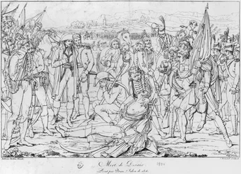 Tod von General Desaix in der Schlacht von Marengo am 14. Juni 1800, nach einem Gemälde von Jean Broc, Salon von 1806, graviert von Charles Normand (1765-1840)